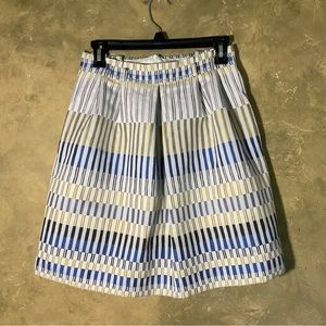Massimo Dutti Striped Jacquard Box Pleat Skirt Grey Blue Chartreuse 6